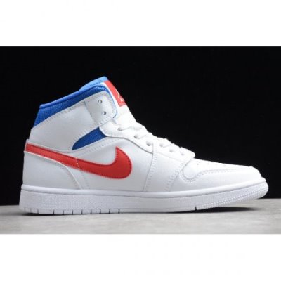 Nike Air Jordan 1 Mid Beyaz / Kırmızı / Kraliyet Mavisi Basketbol Ayakkabısı Türkiye - 33X3ABF2